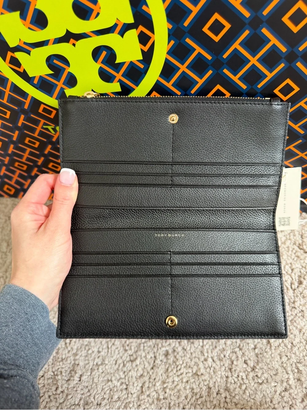 Tory Burch Blake Slim Wallet Black Gold
